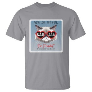 Kamala For President 2024 T Shirt With Love And Hope Cool Cat TS09 Sport Gray Print Your Wear