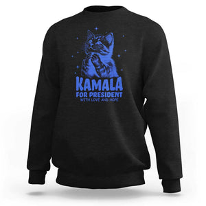 Kamala For President 2024 Sweatshirt With Love And Hope Cute Cat TS09 Black Print Your Wear