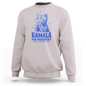 Kamala For President 2024 Sweatshirt With Love And Hope Cute Cat TS09 Ice Gray Print Your Wear