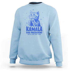 Kamala For President 2024 Sweatshirt With Love And Hope Cute Cat TS09 Light Blue Print Your Wear