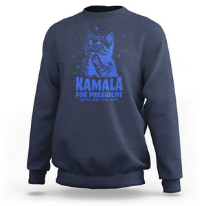 Kamala For President 2024 Sweatshirt With Love And Hope Cute Cat TS09 Navy Print Your Wear