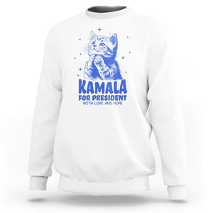 Kamala For President 2024 Sweatshirt With Love And Hope Cute Cat TS09 White Print Your Wear