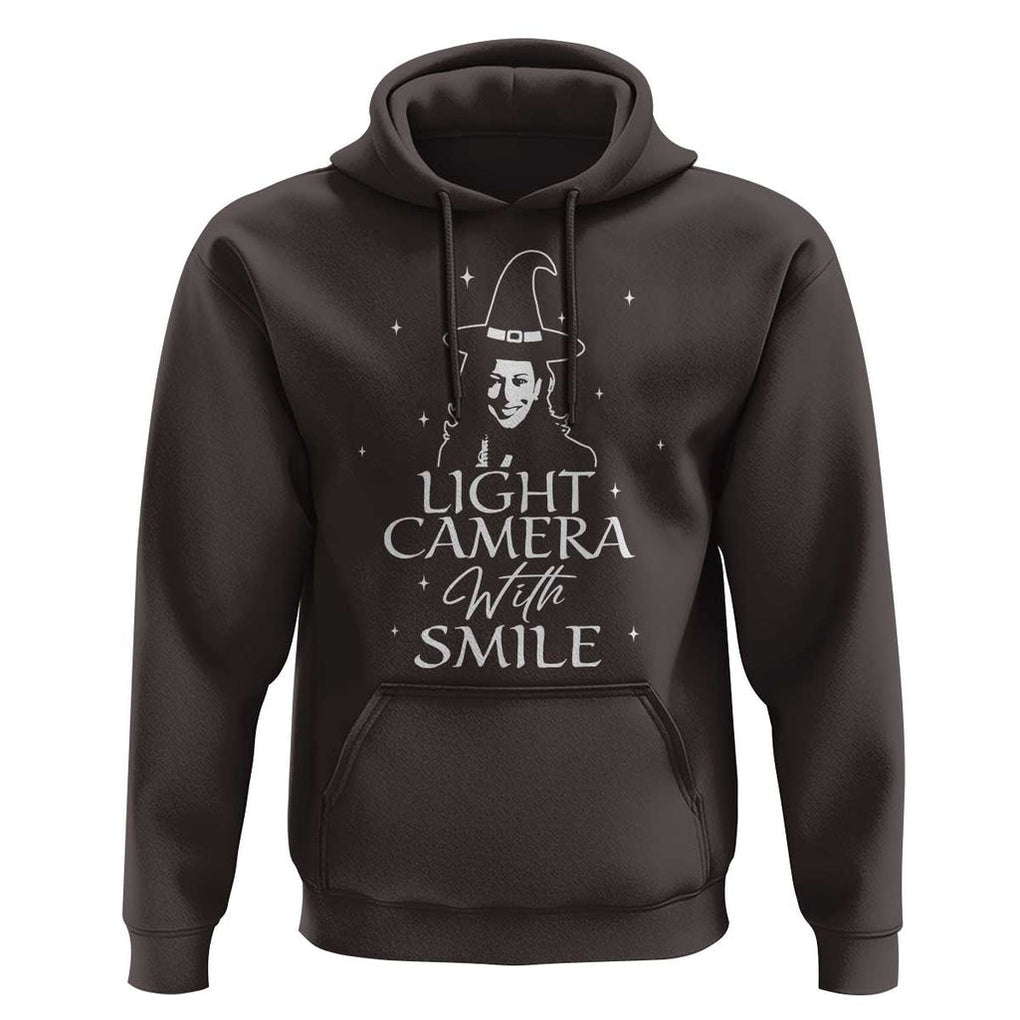 Funny Halloween Witch Kamala Hoodie Light Camera Witch Smile Harris 2024 TS09 Dark Chocolate Print Your Wear