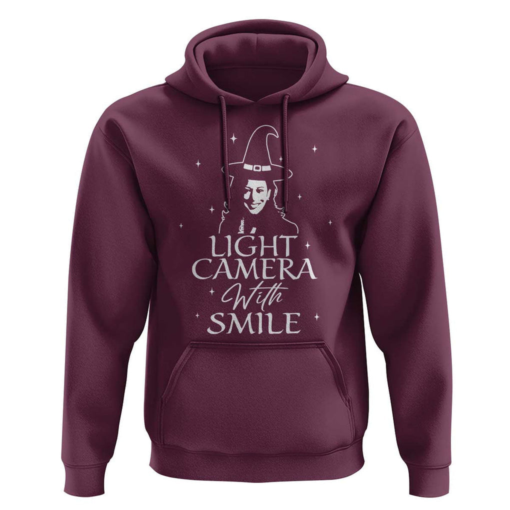 Funny Halloween Witch Kamala Hoodie Light Camera Witch Smile Harris 2024 TS09 Maroon Print Your Wear