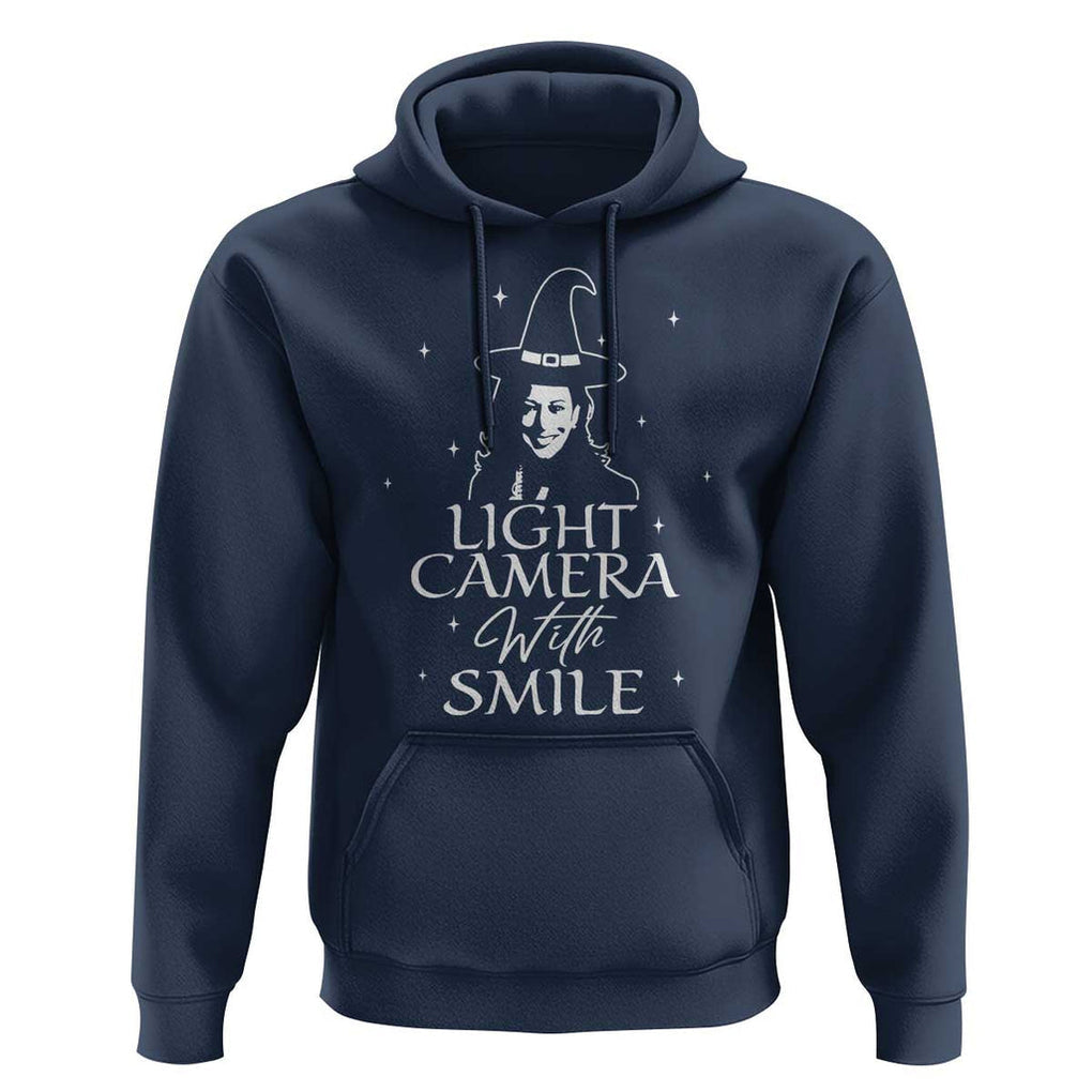 Funny Halloween Witch Kamala Hoodie Light Camera Witch Smile Harris 2024 TS09 Navy Print Your Wear
