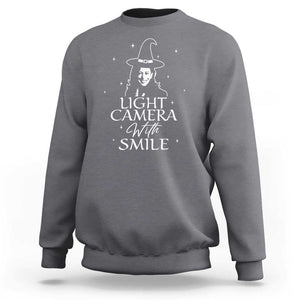 Funny Halloween Witch Kamala Sweatshirt Light Camera Witch Smile Harris 2024 TS09 Charcoal Print Your Wear