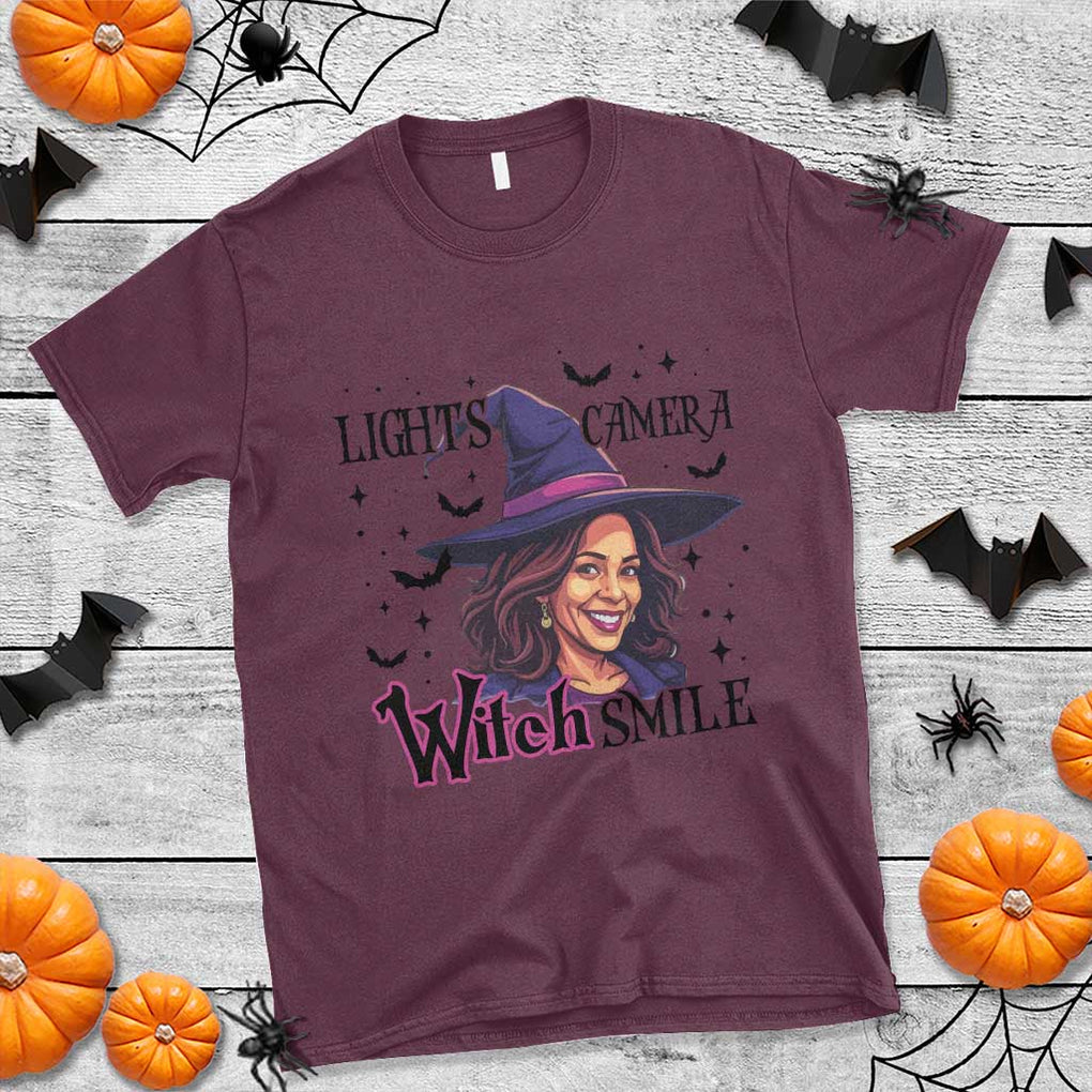Funny Halloween Witch Harris T Shirt Light Camera Witch Smile Kamala Support TS09 Maroon Print Your Wear