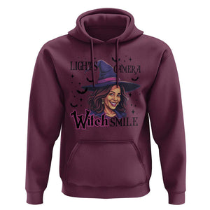Funny Halloween Witch Harris Hoodie Light Camera Witch Smile Kamala Support TS09 Maroon Print Your Wear