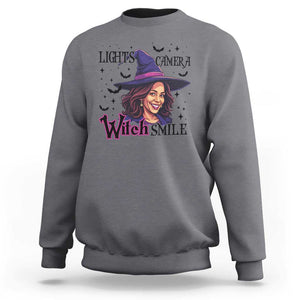 Funny Halloween Witch Harris Sweatshirt Light Camera Witch Smile Kamala Support TS09 Charcoal Print Your Wear