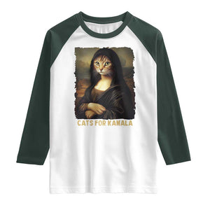 Funny Harris Cat Raglan Shirt Cats Mona Lisa Vintage TS09 White Dark Forest Green Print Your Wear