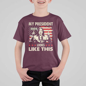 Harris 2024 T Shirt For Kid My President Looks Like This TS09 Maroon Print Your Wear