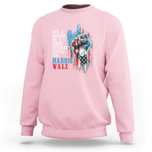 Veteran Voting Harris Walz Sweatshirt I Am A Veteran Not A Sucker Or A Loser TS09 Light Pink Print Your Wear