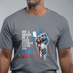 Veteran Voting Harris Walz T Shirt I Am A Veteran Not A Sucker Or A Loser TS09 Charcoal Print Your Wear