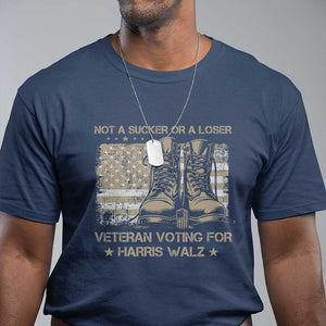 Veteran Voting For Harris Walz T Shirt I Am A Veteran Not A Sucker Or A Loser TS09 Navy Print Your Wear