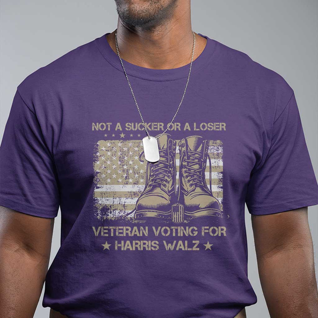 Veteran Voting For Harris Walz T Shirt I Am A Veteran Not A Sucker Or A Loser TS09 Purple Print Your Wear