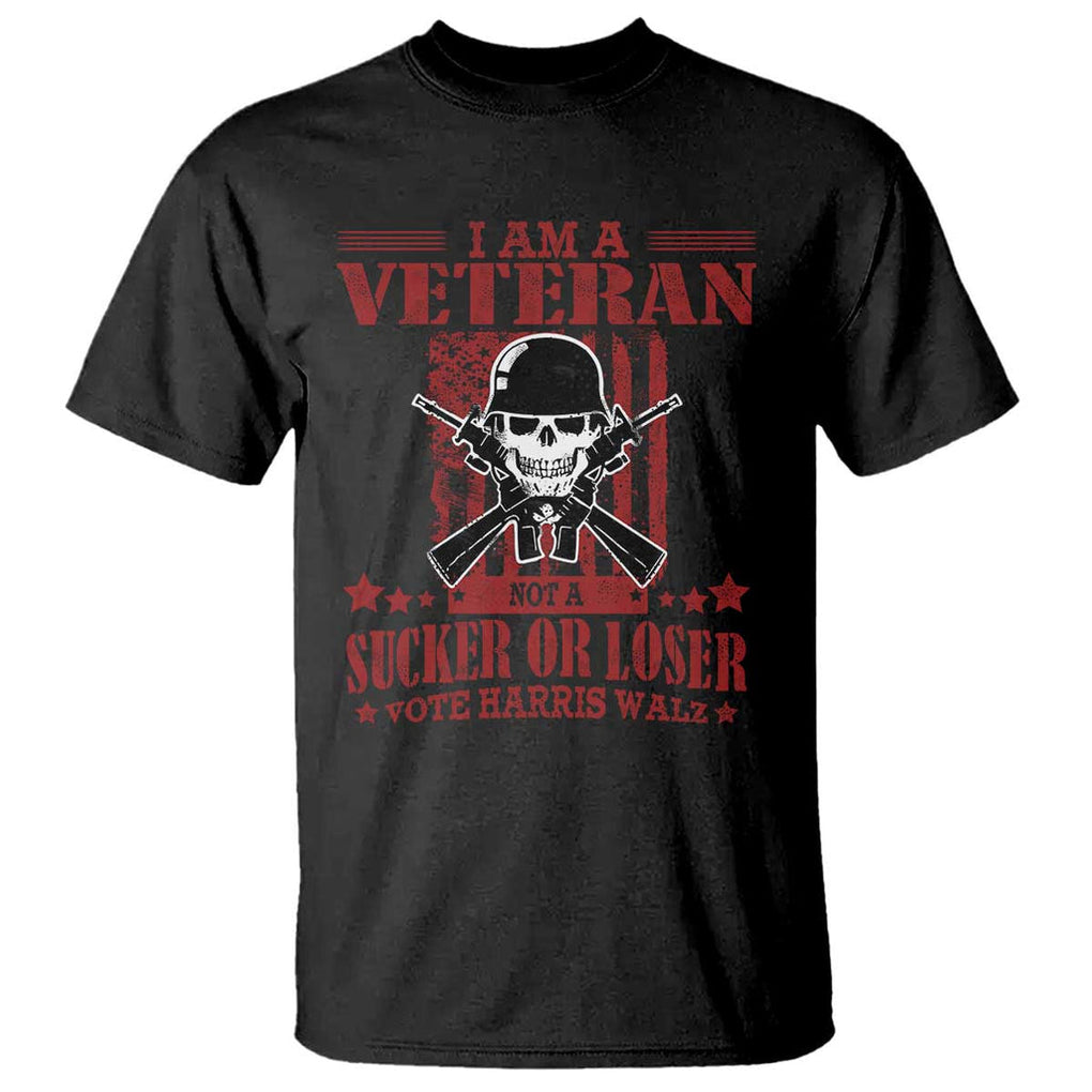 Veteran For Harris Walz T Shirt Not A Sucker Or A Loser American Eagle Flag TS09 Black Print Your Wear