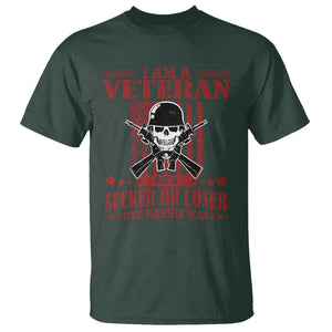 Veteran For Harris Walz T Shirt Not A Sucker Or A Loser American Eagle Flag TS09 Dark Forest Green Print Your Wear