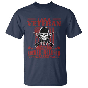 Veteran For Harris Walz T Shirt Not A Sucker Or A Loser American Eagle Flag TS09 Navy Print Your Wear