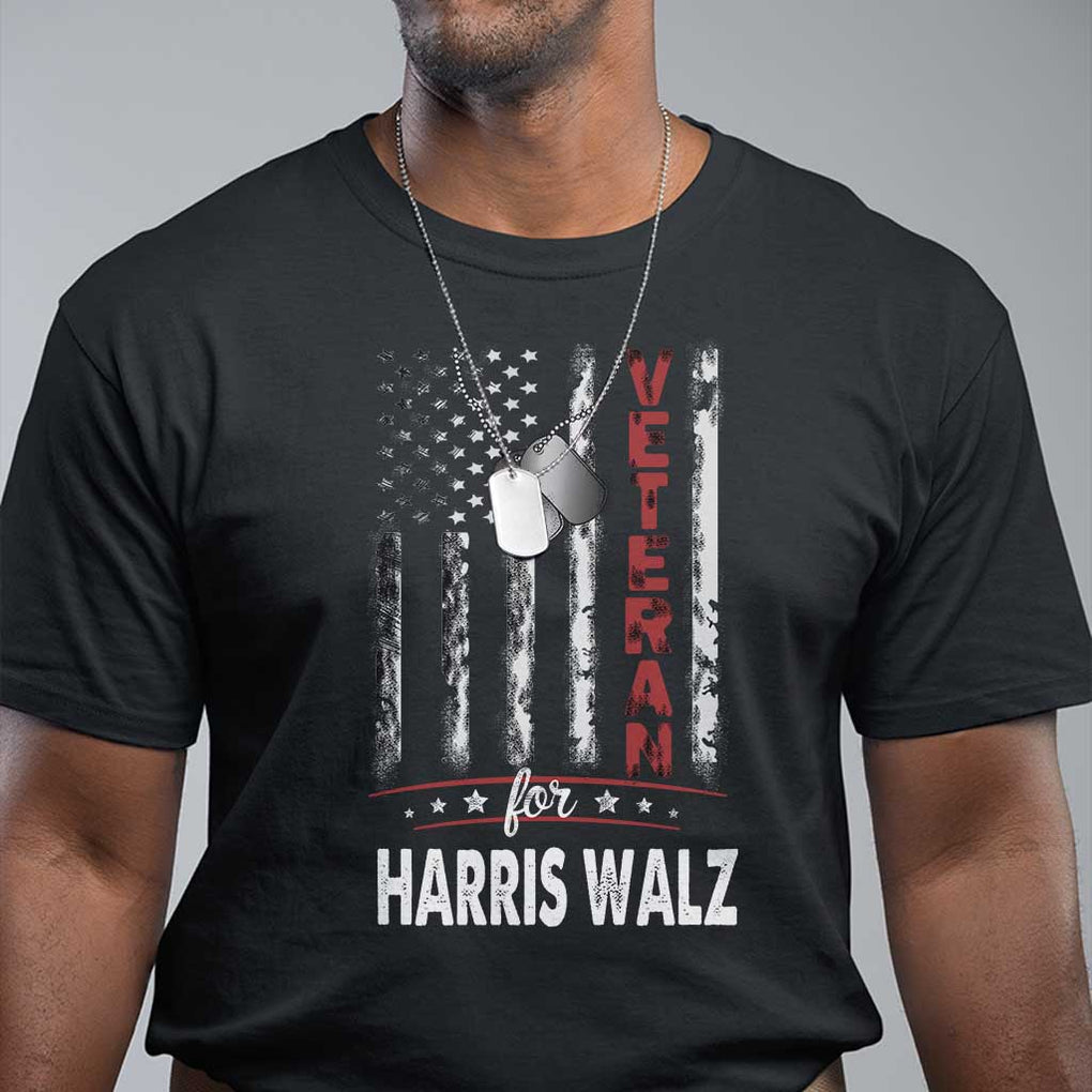 Veteran For Kamala T Shirt American Flag Harris Support President 2024 TS09 Black Print Your Wear