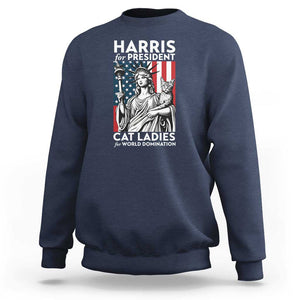 Kamala 2024 Sweatshirt Harris For President Cat Ladies For World Domination TS09 Navy Print Your Wear