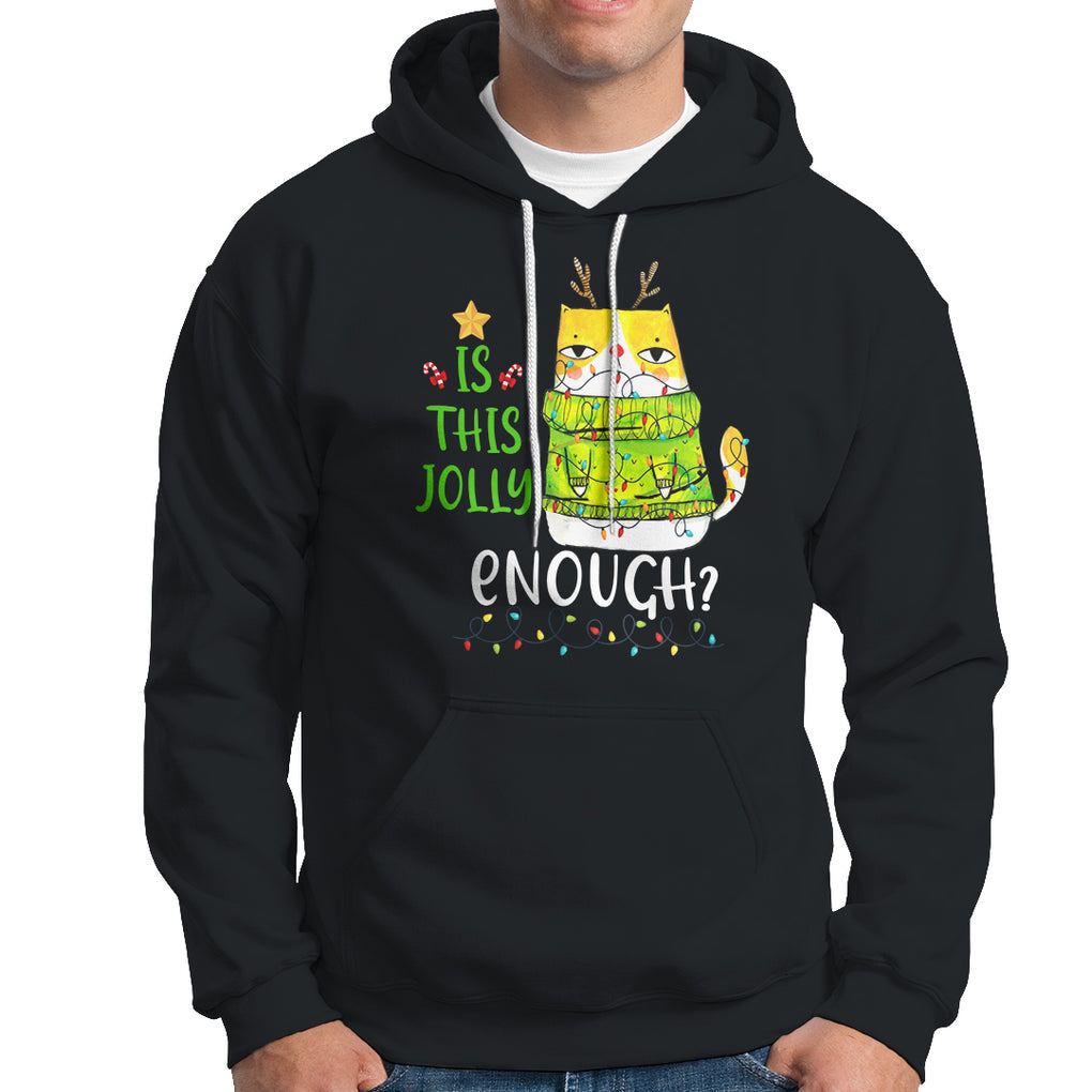 Is This Jolly Enough Funny Cat Merry Christmas Light Hoodie TS09 Military Green Printyourwear