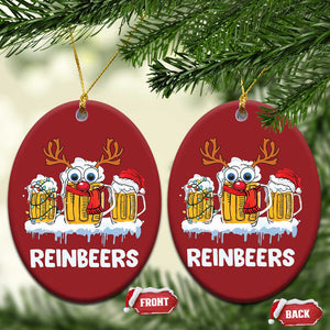 Funny Xmas Beer Christmas Ornament Reinbeers Reindeer Drinking Beer TS09 Oval Red Print Your Wear