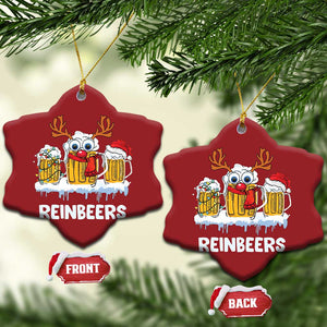 Funny Xmas Beer Christmas Ornament Reinbeers Reindeer Drinking Beer TS09 Snow Flake Red Print Your Wear