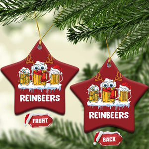 Funny Xmas Beer Christmas Ornament Reinbeers Reindeer Drinking Beer TS09 Star Red Print Your Wear