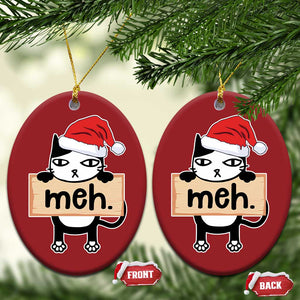 Meh Black Cat Sarcastic Funny Xmas Christmas Ornament TS09 Oval Red Print Your Wear