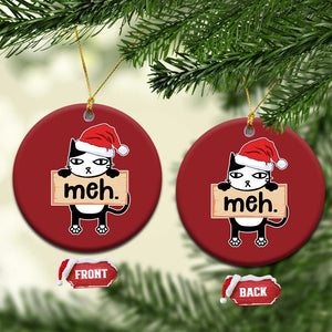 Meh Black Cat Sarcastic Funny Xmas Christmas Ornament TS09 Circle Red Print Your Wear