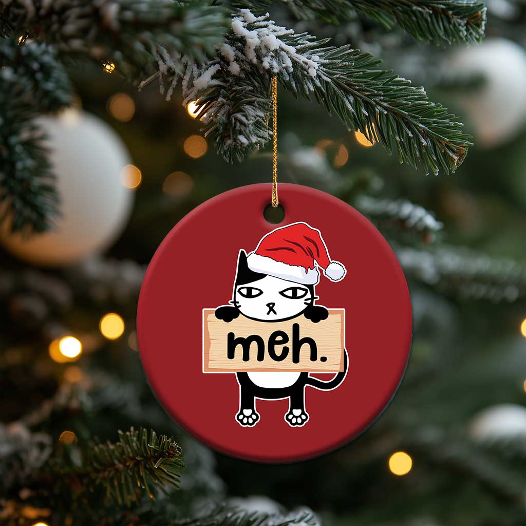 Meh Black Cat Sarcastic Funny Xmas Christmas Ornament TS09 Print Your Wear