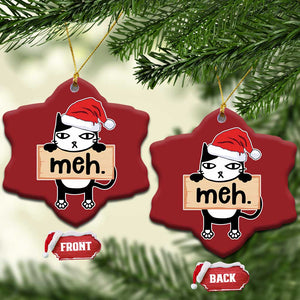 Meh Black Cat Sarcastic Funny Xmas Christmas Ornament TS09 Snow Flake Red Print Your Wear