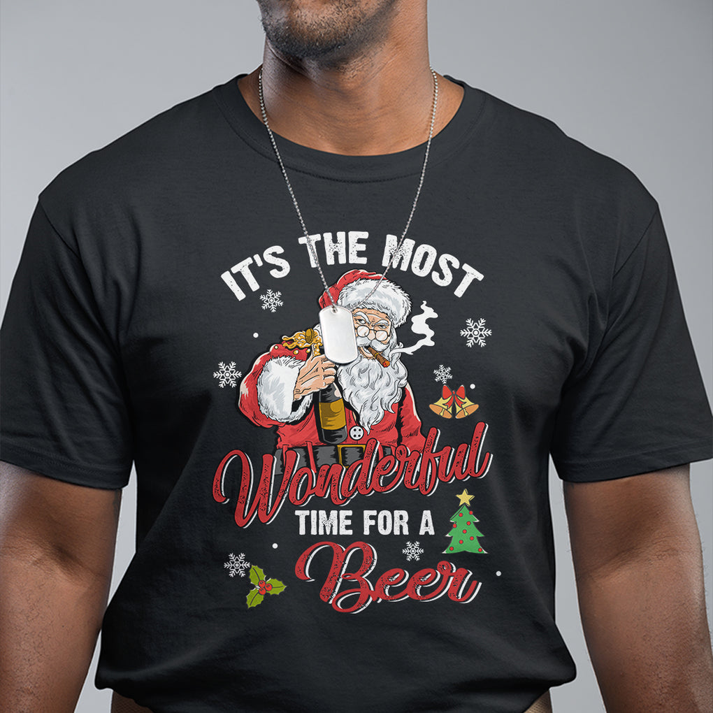 It's The Most Wonderful Time For A Beer Ugly Santa Drinking T Shirt TS09 Dark Heather Printyourwear