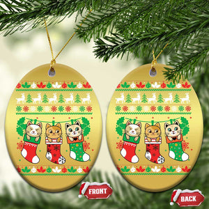 Christmas Cute Cat In Sock Merry Catmas Christmas Ornament TS09 Oval Gold Print Your Wear