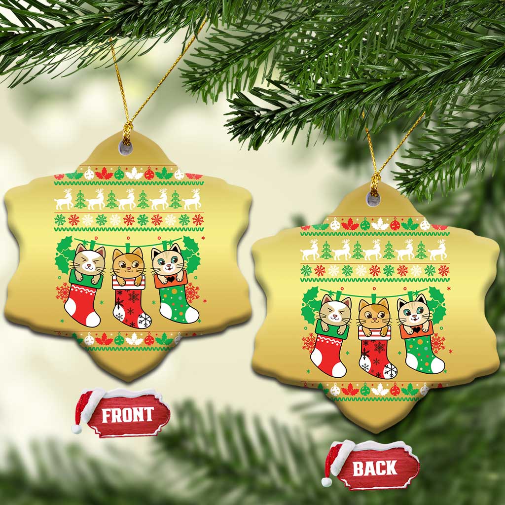 Christmas Cute Cat In Sock Merry Catmas Christmas Ornament TS09 Snow Flake Gold Print Your Wear