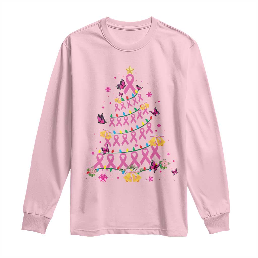 Christmas Breast Cancer Long Sleeve Shirt Pink Ribbon Xmas Tree TS09 Light Pink Print Your Wear