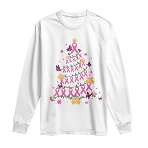 Christmas Breast Cancer Long Sleeve Shirt Pink Ribbon Xmas Tree TS09 White Print Your Wear