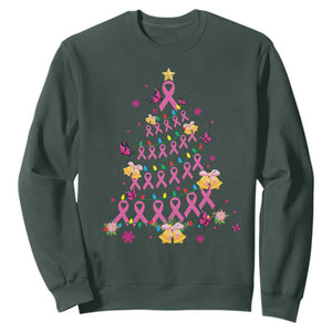 Christmas Breast Cancer Sweatshirt Pink Ribbon Xmas Tree TS09 Dark Forest Green Print Your Wear