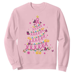 Christmas Breast Cancer Sweatshirt Pink Ribbon Xmas Tree TS09 Light Pink Print Your Wear