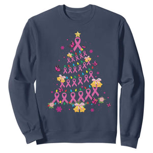 Christmas Breast Cancer Sweatshirt Pink Ribbon Xmas Tree TS09 Navy Print Your Wear