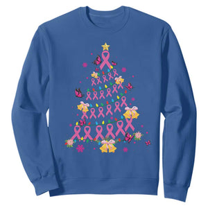 Christmas Breast Cancer Sweatshirt Pink Ribbon Xmas Tree TS09 Royal Blue Print Your Wear