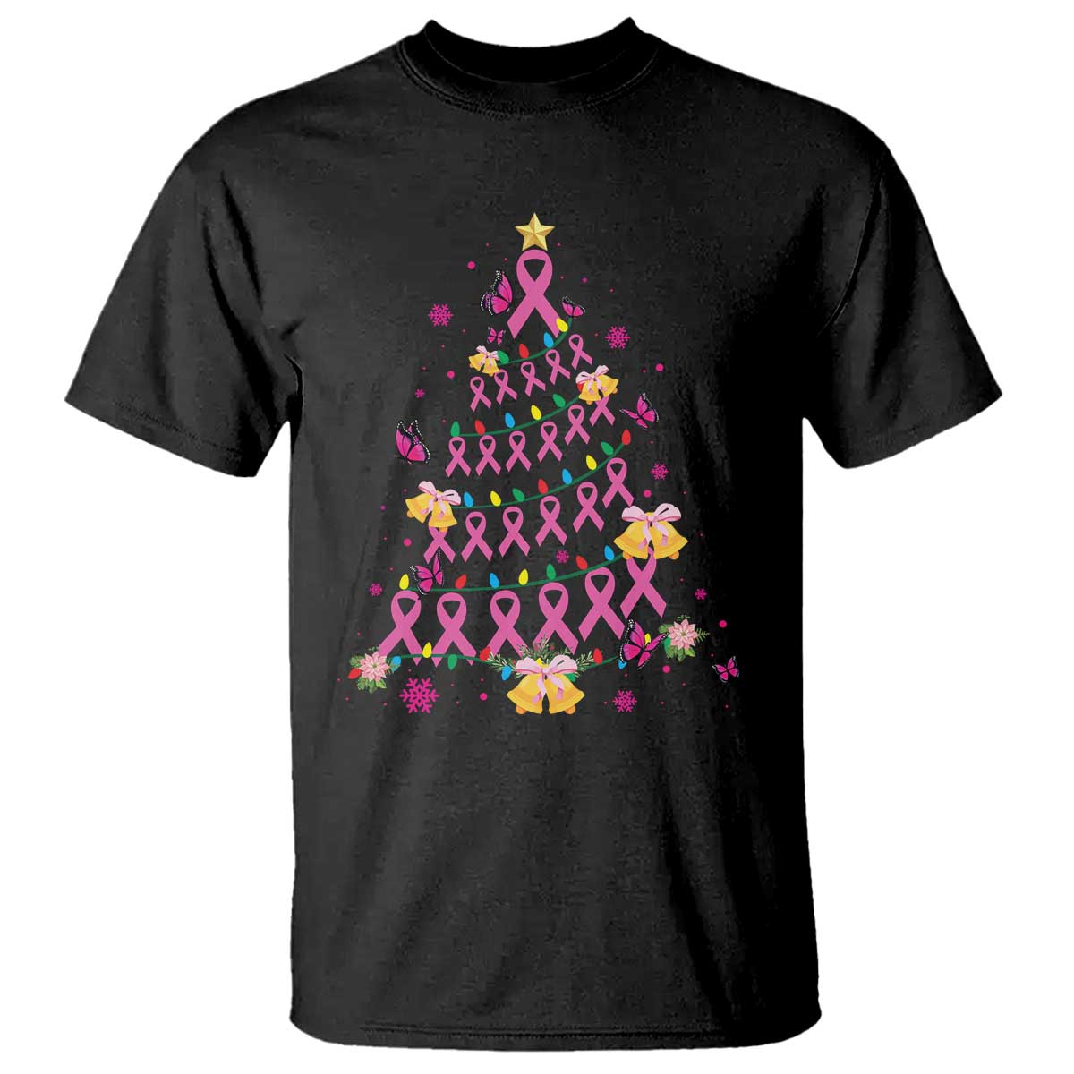 Christmas Breast Cancer T Shirt Pink Ribbon Xmas Tree TS09 Black Print Your Wear