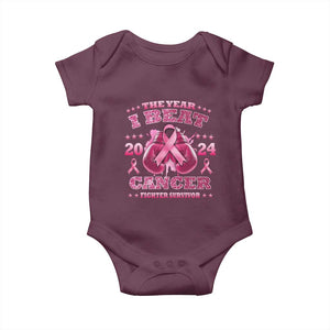 The Year I Beat Cancer Boxing Gloves Fighter Survivor Baby Onesie TS09 Maroon Print Your Wear