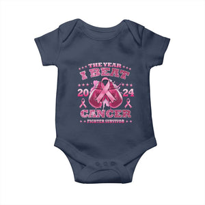 The Year I Beat Cancer Boxing Gloves Fighter Survivor Baby Onesie TS09 Navy Print Your Wear