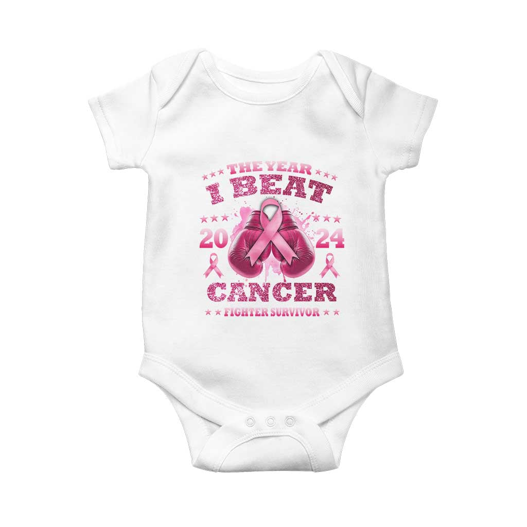 The Year I Beat Cancer Boxing Gloves Fighter Survivor Baby Onesie TS09 White Print Your Wear