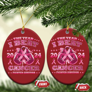 The Year I Beat Cancer Boxing Gloves Fighter Survivor Christmas Ornament TS09 Oval Red Print Your Wear