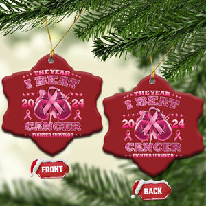 The Year I Beat Cancer Boxing Gloves Fighter Survivor Christmas Ornament TS09 Snow Flake Red Print Your Wear