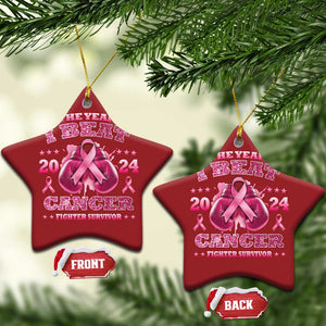 The Year I Beat Cancer Boxing Gloves Fighter Survivor Christmas Ornament TS09 Star Red Print Your Wear