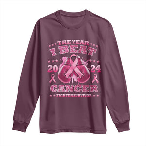 The Year I Beat Cancer Boxing Gloves Fighter Survivor Long Sleeve Shirt TS09 Maroon Print Your Wear