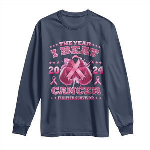 The Year I Beat Cancer Boxing Gloves Fighter Survivor Long Sleeve Shirt TS09 Navy Print Your Wear